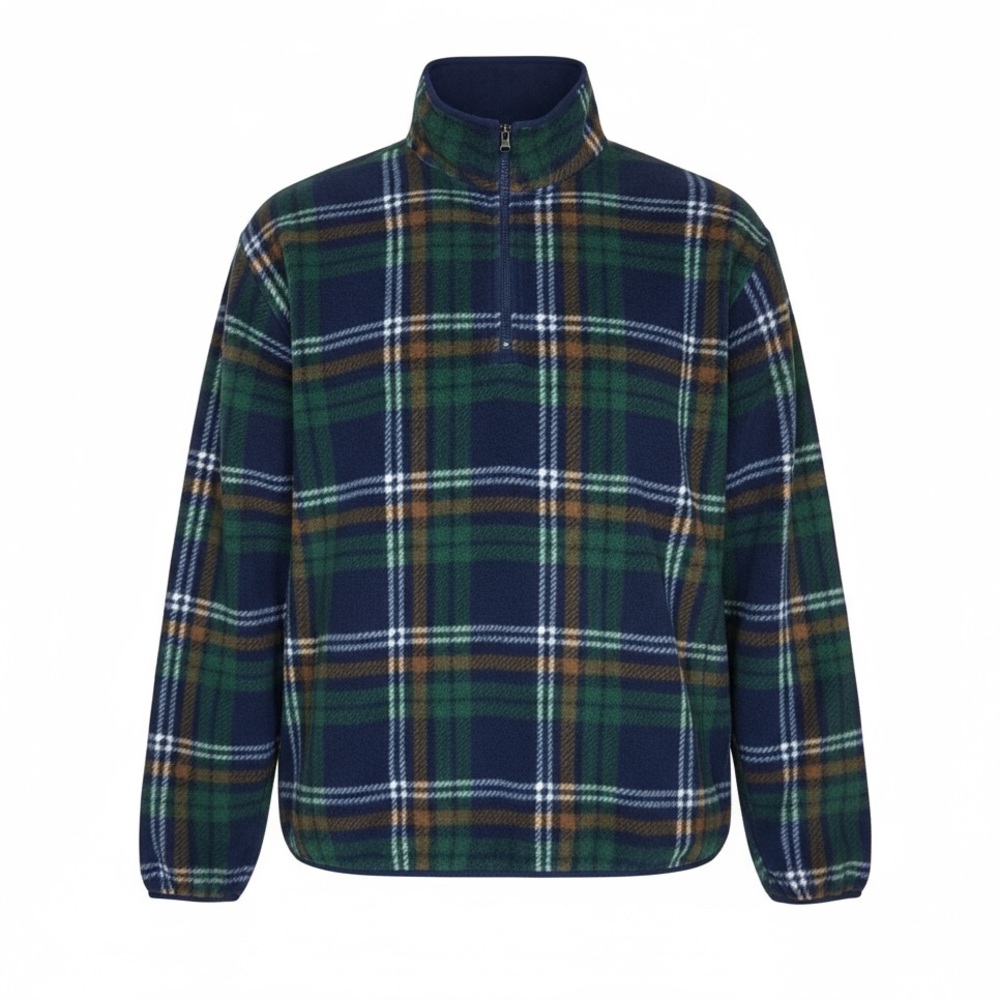 IZOD 1/4 Zip Plaid Fleece Pullover in Blue/Green Size Large